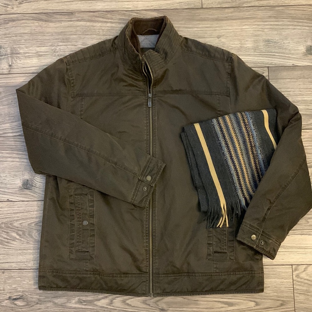 Johnston & Murphy Antique Cotton Jacket - brown - XL PLUS scarf
